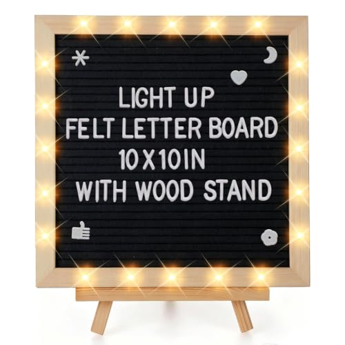 Black Felt Letter Board with LED Lights & Stand - 10x10 Inch Halloween Decor