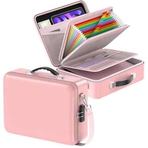 File Organizer, Hard Case Fireproof Document Box with Lock, Hard-Shell Important Document Organizer Safe Box Fireproof Waterproof, Home Office Supplies Storage and Organization (Pink)