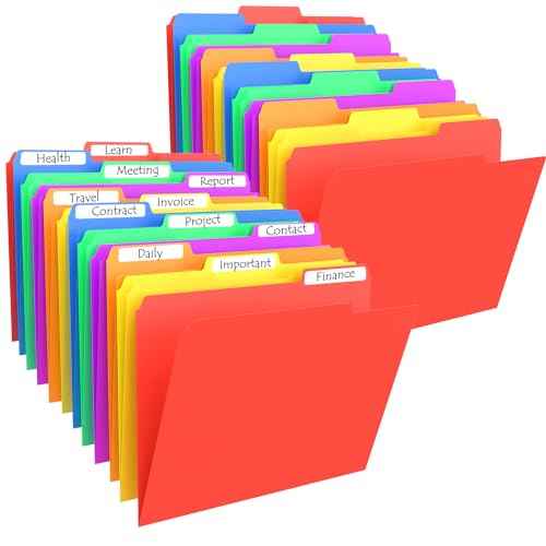 HABGP 100Pcs Colored File Folders Letter Size with Tabs, Manilla Folder 8.5 x 11, Plastic Manila Folders 1/3 Cut, Office Supplies Filing Folders for Documents, Filing Cabinet, Paper, School