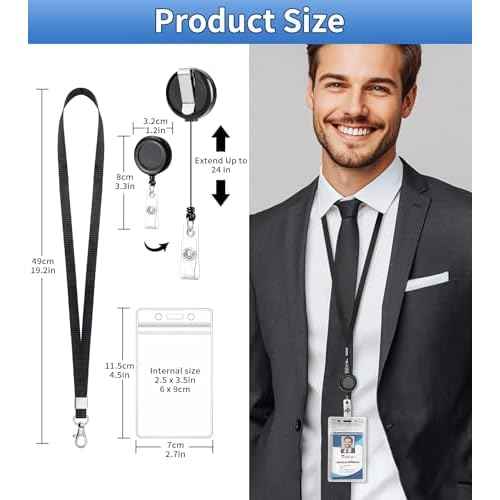 Teskyer 3 Pack Retractable Lanyards for ID Badges, Thick Clear Plastic ID Badge Holder with Lanyard and Badge Reel Clip for Name Work Cards, Cruise Ship Cards - Black