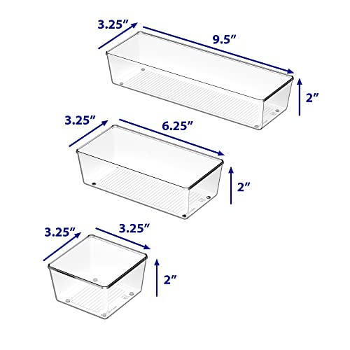 Simple Houseware Clear Drawer Organizer 6-Pack Assorted Sizes for Home & Office