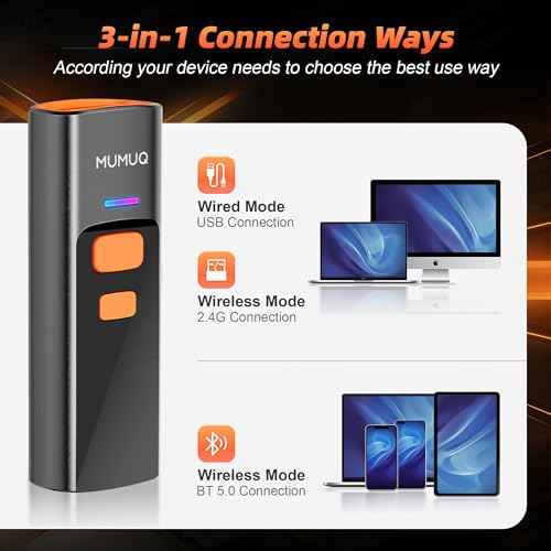 Wireless Barcode Scanner Mini Bluetooth 1D 2D QR Bar Code Scanner 3-in-1 Bluetooth & 2.4G & USB Wire Barcode Reader Compatible with Windows Android iOS Tablet PC (with Charging Dock)