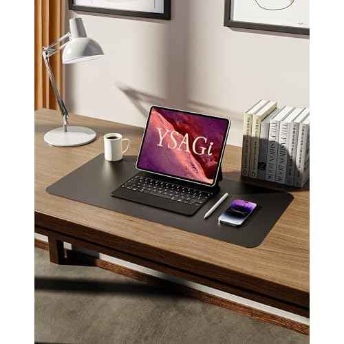 YSAGi Leather Office Desk Pad Protector, Large Mouse Pad, Non-Slip, PU Leather, Laptop Desk Blotter, Waterproof Writing Pad for Office and Home, Black, 23.6" x 13.8"