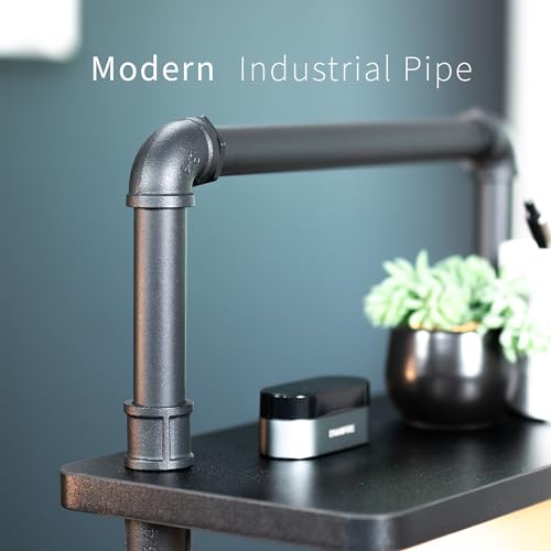 VIVO Clamp-on Premium 16 inch Industrial Pipe 2-Tier Tabletop Shelving, Heavy Duty Desk Extension Organizer, Modern Desktop Display Shelf, Black Shelves, DESK-SHELF16-2B
