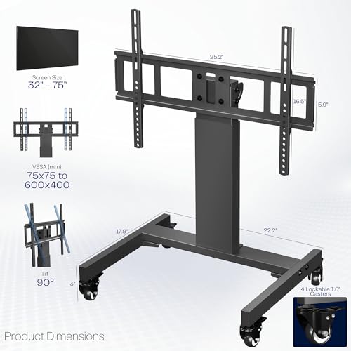 VIVO Low-Height Tilting Mobile TV Cart for 32–75 in Screens