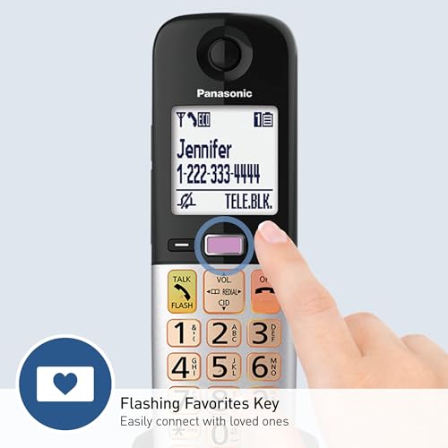 Panasonic Cordless Landline Phone with 3 Handsets, Volume Boost & Emergency Flashlight (Black)