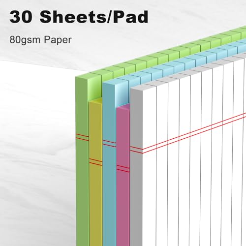 Multicolor 5 Pack 5x8 Legal Notepads - College Ruled, Perforated, Thick Paper