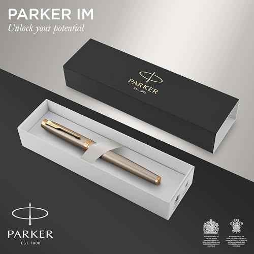 PARKER IM Fountain Pen, Brushed Metal, Fine Nib with Blue Ink Refill (1931649)