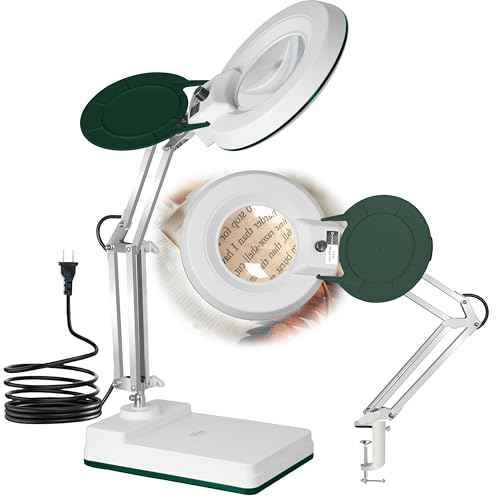 Magnifying Glass with Light and Clamp,10X Lighted Magnifying Glass Lamp LED Dimmable,5 Inches Lens with Stainless Steel Arm for Reading,Craft,Painting and Close Work(Green Cover)