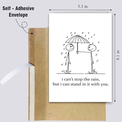 Encouragement Card for Him Her, Get Well Soon Card for Friend, Support Card for Sister Brother, I Can't Stop The Rain but I Can Stand in It with You