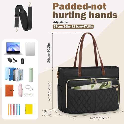 Teacher Tote Bag 15.6 Inch Laptop Bag for Women Work Bag with Accordion File Organizer Pocket & Insulated Pocket Nurse Bag
