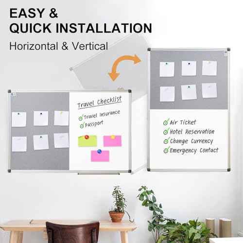 New PUTE White Board and Cork Board Combo - 36 x 24 Inches Large Dry Erase Whiteboard and Bulletin Board, Magnetic Wall Pin Display Board for Home, Classroom & Office, 24"x36" Grey