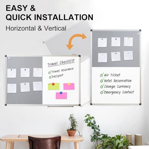 NEWPUTE 36 x 24 Inch White & Cork Board Combo - Grey Dry Erase & Bulletin Display
