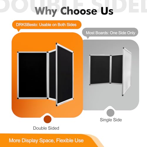 Black Double-Sided 3+1 Panel Trifold Display Board for School & Events 72x35.4in