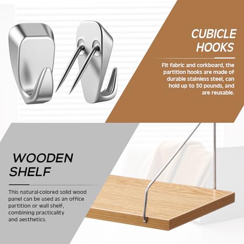 2 Pack Wooden Wall Shelf with Metal Hooks for Cubicle Office Storage - Quzzil