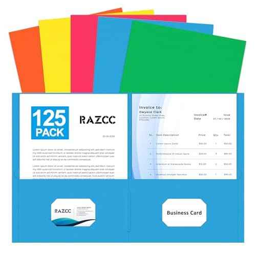 Two Pocket Folders, RAZCC 125 Pack File Folders with Pockets Fit Letter Size Paper, Thick Paper File Folder for School Office Business Home, Assorted 5 Colors