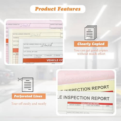 BONPASO 15 Pack DOT FMCSA Vehicle Inspection Forms with Red Aluminum Labels, 3-Part Carbonless Book