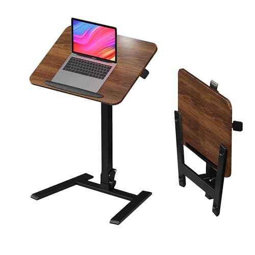 Mobile Folding Desk 25 Inch - No Assembly Sit-Stand Desk,Height Adjustable Rolling Laptop Desk, Space-Saving Portable Desk with Wheels for Home Office Craft & Study, Brown