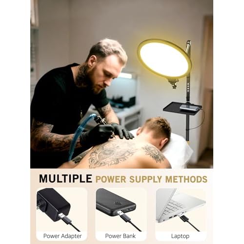 Lash Light for Eyelash Extensions, Floor Lamp with Moveable Stand & Flexible Arm, Esthetician Light with Adjustable Height & Color Temperature for Nail Art/Tattoo/Beauty/Makeup/Eyebrow/Skincare/Craft