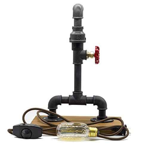 Loft Style Lamp with Dimmer, Dimmable Steampunk Industrial Vintage Antique Light, Wood Base with Iron Piping Desk Lamp, Y-Nut ¡°Zhang Fei¡± Retro Desk Lamp LL-021