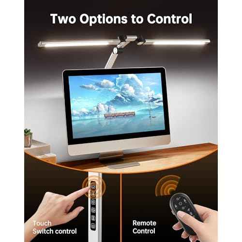 Led Desk Lamp with Clamp, Eye-Care Architect Desk Lamp for Home Office with Remote, 24W Ultra Bright Double Head Aluminum Computer Monitor Light for Reading Study Drafting, 25 Lighiting Modes