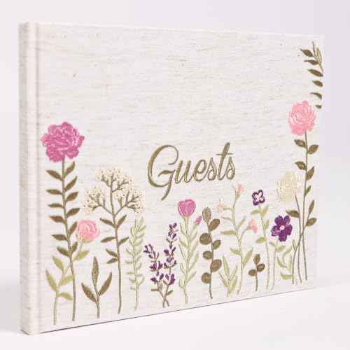 Linen Embroidered Photo Wedding Guest Book - Premium Hardcover Polaroid Guestbook for Wedding Reception, Baby Shower, Bridal Shower, Funeral, Engagements -160 Pages for Messages -10.25" ¡¿ 8.25"