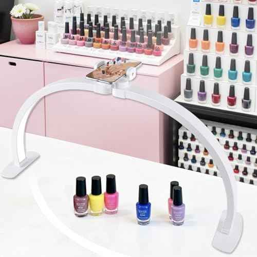 Half Moon Light for Nail Desk,29In Half Moon Lamp with Phone Holder,3000-6000K Nail Lamp Perfect LED Machine Light for Table (White)