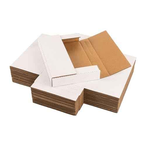50 Pack 9x6x1.3 inch Mailing Boxes, Multi-Depth CD DVD Corrugated Cardboard Boxes with Fragile Stickers for Shipping, Storing, Package, Business or Home, White