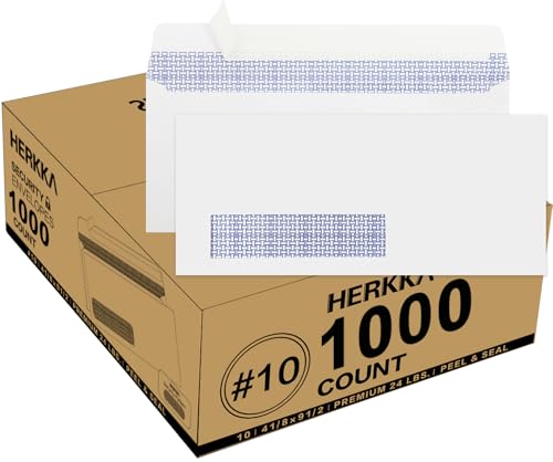 HERKKA 1000 Pack #10 Single Window Security Envelopes with Self-Seal Flap, 4-1/8 x 9-1/2 Inches, Business & Legal Mailing
