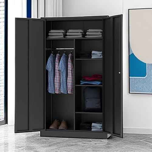 Letaya Metal Storage Cabinets Locker with Lock Door, 72'' Clothing Coat Steel Storage Freestanding Wardrobe for Office, Home, School, Employee,Gym,Fire Department (Black)