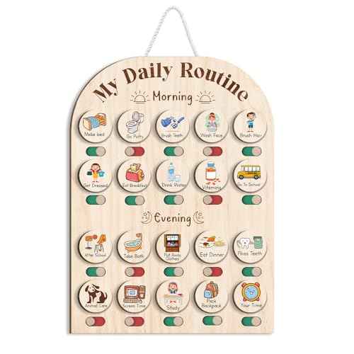 Wooden Daily Routine Chart 11x15", to Do Chart for Kids, Wooden Chore Chart for Kids, Routine Chart for Toddlers, Morning Bedtime Routine Chart for Toddlers