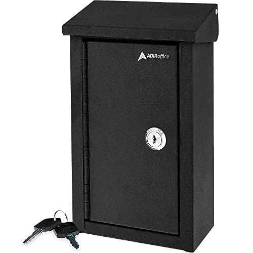 AdirOffice Outdoor Large Key Drop Box - Commercial Grade Heavy-Duty Storage Box - Safe & Secure Parcel & Packages - for Home & Business Use (Black)