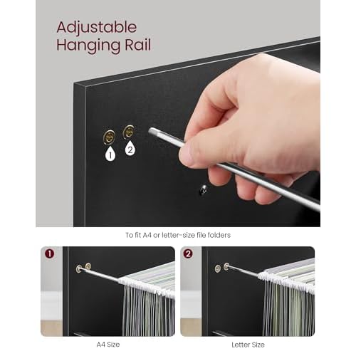 VASAGLE File Cabinet, 3 Drawers Filing Cabinet for Home Office, with Wheels, for A4, Letter Sized Documents, Hanging File Folders, Ink Black UOFC065B16
