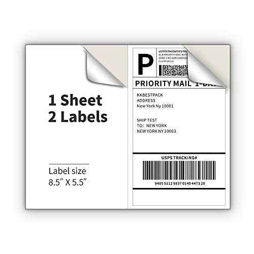 KKBESTPACK Half Sheet Shipping Labels for Laser and Inkjet Printers ? 2 Per Page Self Adhesive Mailing Labels ? White 8.5 x 5.5 (200 Labels) (2LP)