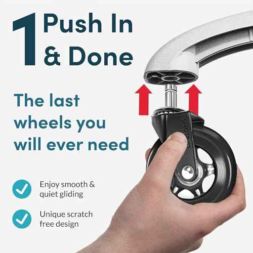 Lifelong Office Chair Wheels Replacement Rubber Chair Casters for Hardwood Floors and Carpet, Set of 5, Stem Casters, Heavy Duty Office Desk Casters for Chairs to Replace Office Chair Mats - (Black)