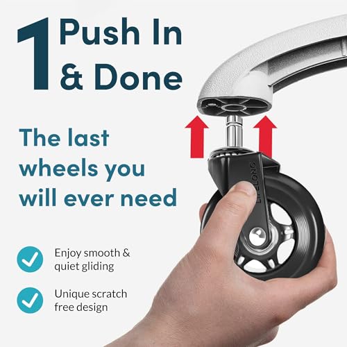 Lifelong Heavy-Duty Office Chair Wheels Replacement, 5-Pack, Black