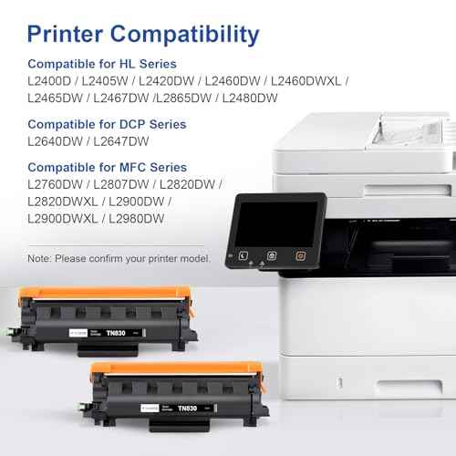 Compatible TN830 Black Toner Cartridge Replacement for Brother TN830 TN830XL TN-830 TN-830XL Work with HL-L2400D HL-L2460DW HL-L2480DW HL-L2405W MFC-L2820DW Printer (2 Pack,with Chip)