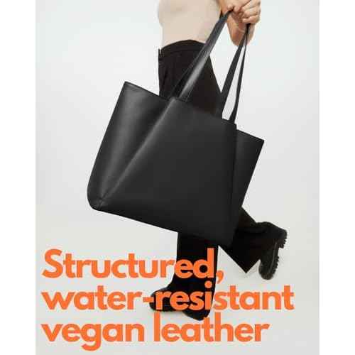 Work Tote Bags for Women 15.6 Inch - Laptop Tote Bag with Zip Compartments - Large PU Leather Office Purse Computer Briefcase