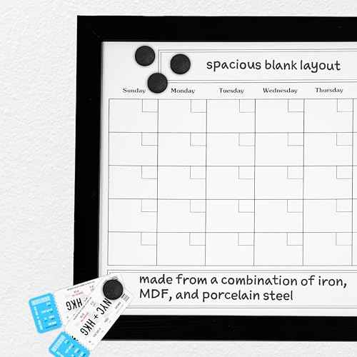 Sunnydaze Monthly Calendar Whiteboard for Wall - Dry Erase Board Calendar with Pine Wood Frame