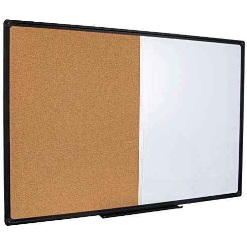 48 x 36 Inch Magnetic Whiteboard and Cork Combo Board, Wall Mounted Half Dry Erase Board & Cork Board Combination Board, Black Aluminum Frame