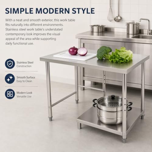 Stainless Steel 40x24 Inch Work Table with Under Shelf – Heavy Duty Commercial Kitchen Prep Table