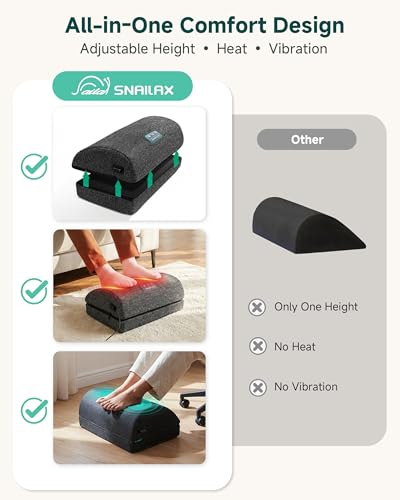 Snailax B.black Heated Foot Rest Under Desk with 3 Heat + 3 Vibration, 3-Height Ergonomic Foot Stool