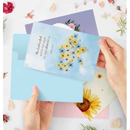 24 Pack Floral Christian Thinking of You Cards with Self-adhesive Envelopes, 4"x6" Boxed Blessing Religious Note Cards with Sentiments Inside, 24 Bible Verses, 24 Designs