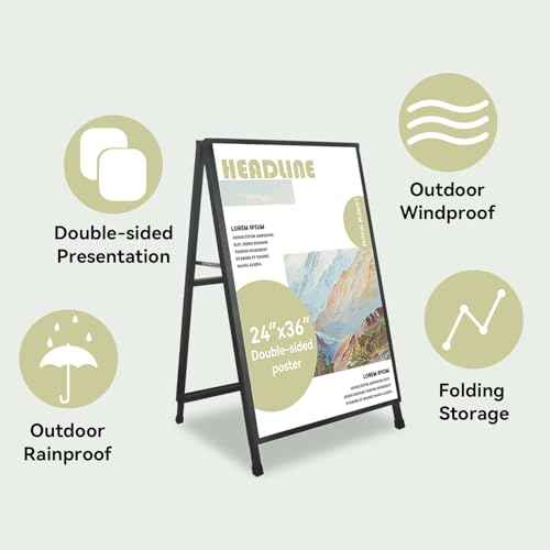 A Frame Sign 24x 36 Inch Heavy Duty Sandwich Board Double-Sided Folding Sign Holder Outdoor Pavement Sign for Businesses Store Signs (Frame only),1PACK