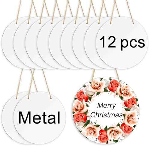 12 pcs sublimation door hanger blanks,10 inch metal circle Unfinished Blank Sign Door Hanger,sublimation sign blanks,sublimation ornament blank decorative door hanger