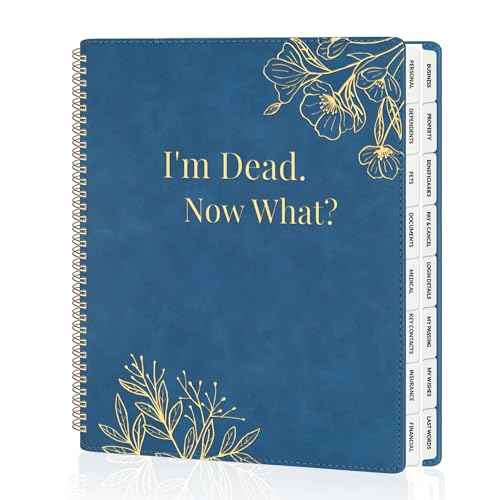 SUNEE End of Life Planner - I'm Dead Now What Planner for Seniors & Family Legacy, Large Print Spiral-Bound Estate Planning Organizer with Tabs - Final Wishes, Passwords & Funeral Planning, A4, Blue