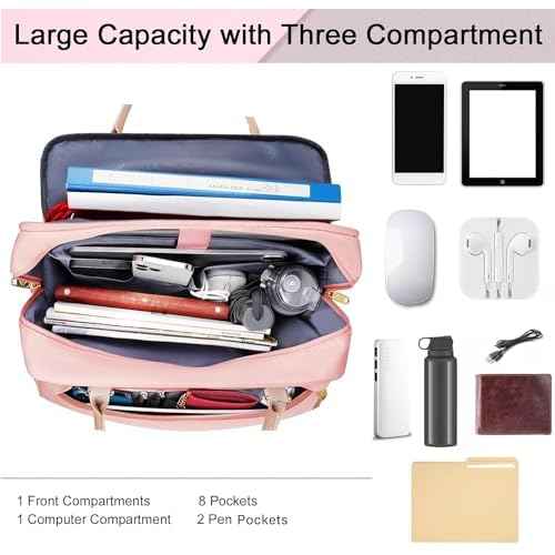 MATEIN 17 Inch Laptop Bag, Large Waterproof Laptop Carrying Case with Adjustable Handle, Cute Pink Briefcase Shoulder Messenger Bag Professional Work Computer Bag for Women Office College Travel, Pink