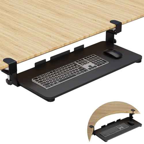 WALI Keyboard Tray Under Desk, Pull-Out Keyboard & Mouse Tray with 45¡Æ Adjustable C-Clamp, Ergonomic Platform Computer Drawer for L Shaped & Flat Desk 26.4" x 11.8" (KBT001-B), Black