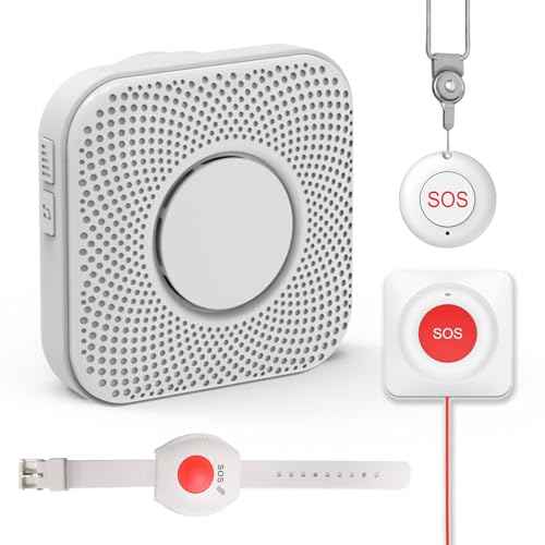 XUK Wireless Caregiver Pager Smart Call System for Elderly Monitoring SOS Alert System Portable Alarm with 1 SOS Call Panic Buttons & 1 Watch Pagers & 1 Square Pull Cord Pagers, 500+Feet 1 Receivers