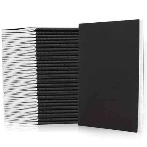 MIVIDE 50 Pack A5 Kraft Notebooks, Black Cover Journal Bulk Pack 8.3 x 5.5 inch Notebooks 60 Pages, Lined Travel Notebooks for Writing, Making Plans, School Office Supplies